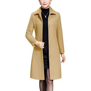 Women's Khaki Wool Trench Coat Winter Long Thick Overcoat Walker Coats